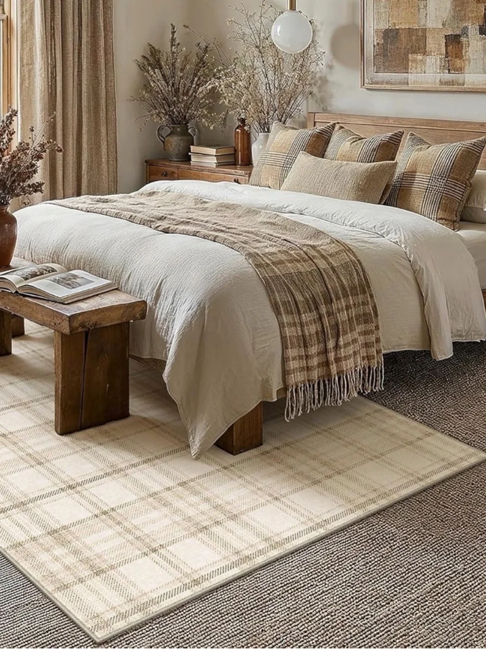 5 x 7 Beige Plaid Area Rug